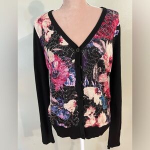 NWT charter club black floral sequin cardigan top womans size XL